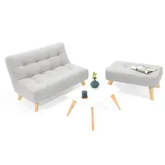 MICA - Juego de Sala Moderno en Tela (Sofá + Puff + Mesa de Centro) Nantes Prato