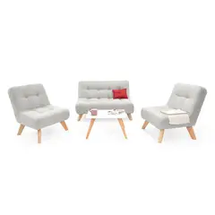 MICA - Juego de Sala Moderno en Tela (Sofá + 2 Poltronas + Mesa de Centro) Nantes Prato