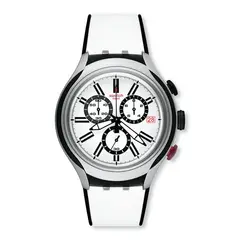 SWATCH - Reloj Unisex Black Wheel. Reloj Silicona Blanco YYS4005