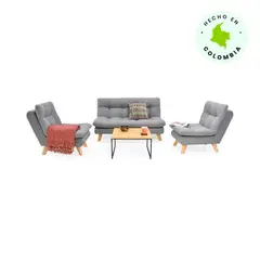 MICA - Juego de Sala Moderno en Poliéster (Sofá + 2 Poltronas + Mesa de Centro) Sala Tulsa