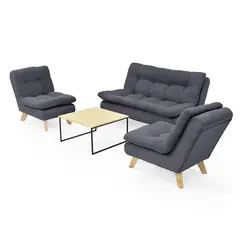 MICA - Juego de Sala Moderno en Poliéster (Sofá 3 Puestos + 2 Poltronas + Mesa de Centro) - Mueble