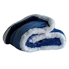KARYTEX - Cobija Lisa Piel de Durazno + Ovejera Doble Azul Oscuro -