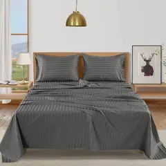 KARYTEX - Juego de Sábanas Doble Negro Rayas Polialgodón -