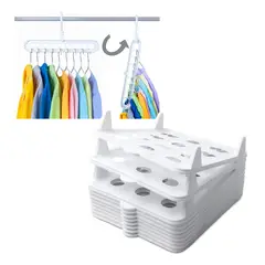 ENERGY PLUS - Combo: Organizador Ropa x10 Unid Blanco + 4 Ganchos ahorradores