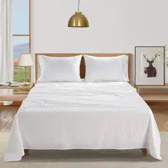 KARYTEX - Juego de Sábanas King Blanco Rayas Polialgodón -