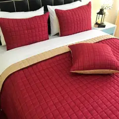 KARYTEX - Edredon Quilt Queen Vinotinto - Camel Polialgodón -