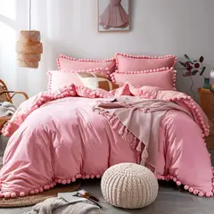 KARYTEX - Funda Duvet Liso Cama King Color Rosa - Borlas Rosas.