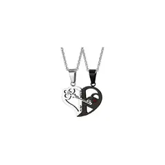 UBMD - Dije Parejas Cadena Corazon Llave Acero Inoxidable Negro Plateado