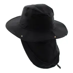 VELBROS - Sombrero Safari Proteccion Sol Cuello Solapa Pesca Deporte - Negro