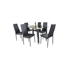 AKIVOY - Juego de comedor vidrio talavera negro 6 puestos