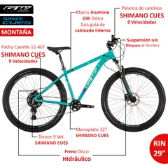 GW - Bicicleta de Montaña Zebra Rin 29 Shimano 9 Vel. talla M
