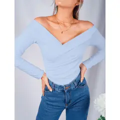 MOLGOA - Body para Mujer Cuello Bandeja Manga Larga - Lauren Azul Bebé