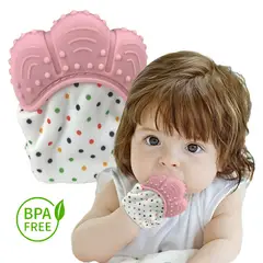 GENERICO - Manopla mordedor guante para bebe de silicona rosado