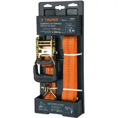 TRUPER - Eslinga Con Ratchet De 2.250 Kg, 5 Metros Con Gancho Doble J