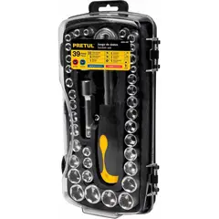 PRETUL - Juego De Copas Y Ratchet 39 Piezas, Cuadrante 1/4" Y 3/8"