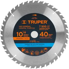TRUPER - Disco Sierra Madera De 10", Centro 1", 40 Dientes