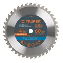 TRUPER - Disco Sierra Madera de 14", Centro 1", 60 Dientes