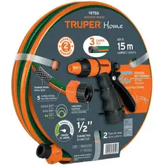 TRUPER - Set De Manguera Reforzada 15 M 3 Capas + Pistola De Riego