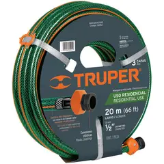 TRUPER - Manguera Reforzada Para Jardín De 1/2", 3 Capas, 20 Metros