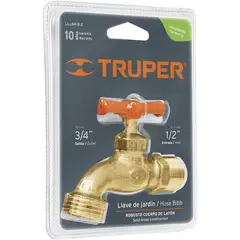 TRUPER - Llave De Agua De 1/2" Con Rosca Para Jardín, Latón, 140 Gr