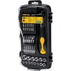 PRETUL - Juego De Copas, Ratchet Y Puntas 39 Piezas, Cuadrante 1/4"