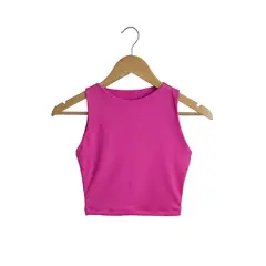 SYK - Blusa Crop Top Para Mujer Unicolor Licrado Fucsia.