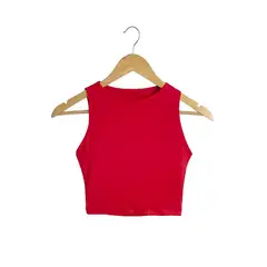SYK - Blusa Crop Top Para Mujer Unicolor Licrado Rojo