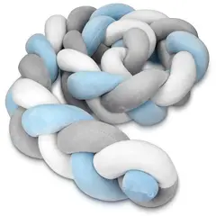 BANZAY - Cojin Protector para Cuna Trenza 2 metros - Azul x Gris