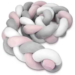 BANZAY - Cojin Protector Cuna Trenza 3 metros - Rosa y Gris