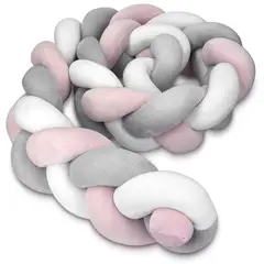 BANZAY - Cojin Protector para Cuna Trenza 2 metros - Rosa x Gris