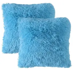 BANZAY - Kit x 2 Fundas Cojines Péludo - Azul Claro