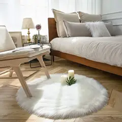 BANZAY - Tapete Antideslizante Peludo 100 cm Redondo - Blanco