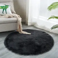 BANZAY - Tapete Antideslizante Peludo 100 cm Redondo - Negro