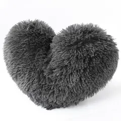 BANZAY - Cojín Decorativo Peludo Corazón - Gris Oscuro