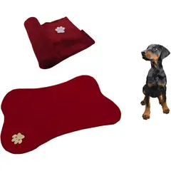 HALLY PET - Cama en forma de hueso + cobija mediana vinotinto
