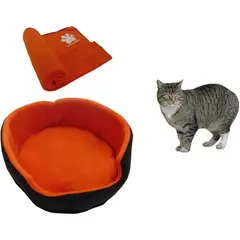 HALLY PET - Cama para gato pequeña + cobija térmica mediana naranja