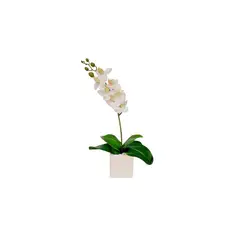 RENOVEMOS - Matera cerámica 8x8 blanca con orquídea blanca