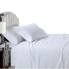GENERICO - Juego de sabanas doble 140x190 blanco sateen stripe