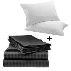 ZHOPI CO - Juego Sabanas Cama Queen Negro de Lujo Mas 2 Almohadas Siliconadas.