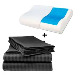 ZHOPI CO - Juego Sabanas Doble Unicolor Negro Mas 1 Almohada Ortopedica Gel