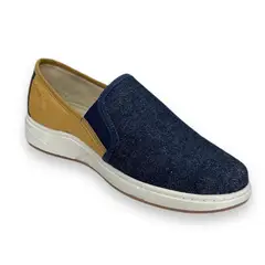 XIAN SHOES - Oxford mocasin azul mostaza Hombre