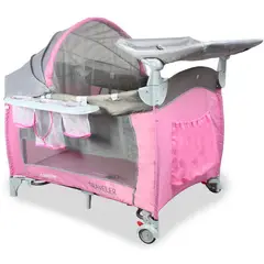 BEBESIT - Cuna Corral para Bebé Funcion Mecedora  Rosa + Bolsa Viaje
