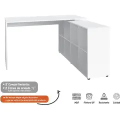 BERTOLINI - Escritorio en l 140x130 en mdp 15mm 8 estantes - blanco