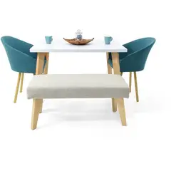 VENECIA - Comedor 4P Lugo Matiz con Sillas Tokyo Petróleo y Butaco en Tela Taupe