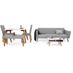 VENECIA - Sofá Cama Artemisa con Comedor 4p Lugo Matiz y Butaco Plata
