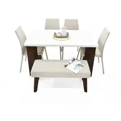 VENECIA - Comedor 6P Sevilla con Sillas y Butaco en Tela Taupe