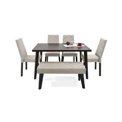 VENECIA - Set de Comedor 6p Liverpool Wengue en Tela Beige