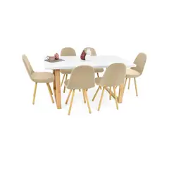 VENECIA - Comedor 6 Puestos Andara con Sillas Matiz en Tela Taupé