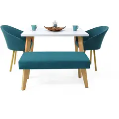 VENECIA - Comedor 4 Puestos Lugo Matiz Sillas Tokyo y Butaco Tela Petróleo