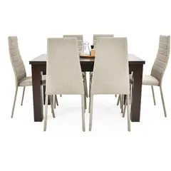 VENECIA - Comedor 6P Toronto Wengue con Sillas Parma en Tela Beige